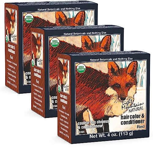 Light Mountain Henna Hair Color & Conditioner - Red Hair Dye for Men/Women, Organic Henna Leaf Powder and Botanicals, Chemical-Free, Semi-Permanent Hair Color, 4 Oz (Pack of 3)