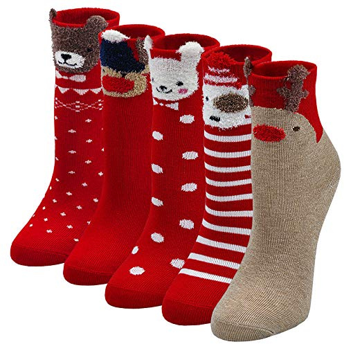 LOFIR Calcetines Divertidos de Algodón para Niñas Calcetines Animales con Dibujos de Perro Gato, Calcetines Vistosos para Chicas de 2-11 Años, Talla 20-34, 5 pares