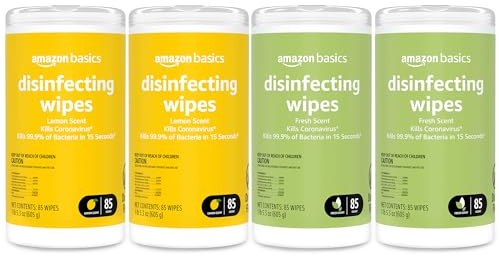Amazon Basics Disinfecting Wipes, Lemon & Fresh Scent, Thick, Sanitizes/Cleans/Disinfects/Deodorizes, 340 Count (4 Packs of 85)