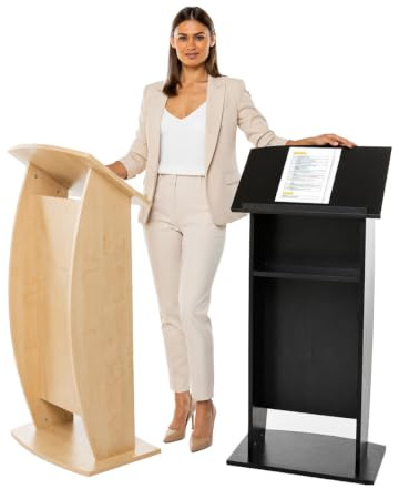 Wonderwall Floor Standing Wooden Curve Lectern, Black MDF