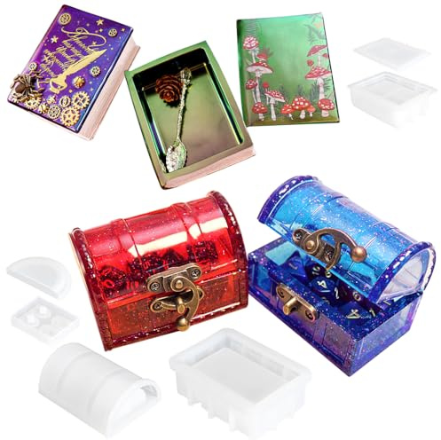 Resin Box Silicone Molds Set of 2, Treasure Chest and Magic Book Case with Lids