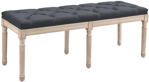 HOMCOM Polsterbank Sitzbank Vintage Bettbank, Schlafzimmerbank mit Knöpfen, Leinenoptik, bis 120 kg Belastbar, 117x40x48cm, Dunkelgrau
