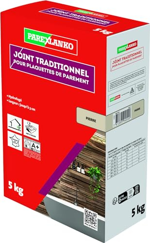 PAREXLANKO - Joint traditionnel pour plaquette de parement - Pierre - Joints jusqu’à 3 cm de large sur tous types de plaquettes, briquettes et pierres de parement - Murs intérieurs et extérieurs - 5kg
