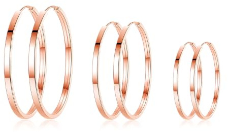 Kamise Ohrringe 925 Sterling Silber Creolen für Damen, Hypoallergen Große Ohrringe Leichte Kreolen in 40/50/60mm Durchmesser, Klappcreolen Runde Kreis Ohrschmuck, 3 Paare Silber Creolen Ohrringe Set
