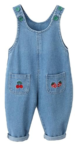 FEOYA Salopette en jean unisexe pour bébé garçon et fille - Combinaison avec poche - Combinaison pour enfant en bas âge - En coton doux - Salopette ample - Pantalon mignon en denim - 9 mois - 5 ans,