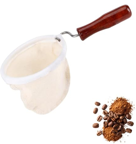 Filtro per caffè Riutilizzabile, Sacchetto Filtro in Tessuto di Flanella Filtro per tè Gocciolatore per caffè Lavabile con Manico in Legno per Bar (Grande)