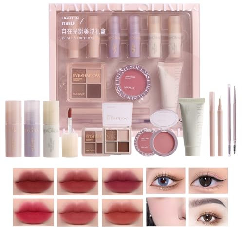EONFAVE All In 1 Make-Up Set, 11 Stück, Schminke Geschenk Set, Lipgloss, Rouge, Lidschattenpalette, Augenbrauenstift, Eyeliner, BB Cream, Seidig Weich, Für Perfekte Geschenke, Mehrfarbig, Unisex