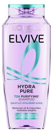 L’Oréal Paris Elvive Hydra Pure 72H Purifying Shampoo, with Hyaluronic & Salicylic Acids, for Oily Scalp & Dehydrated Lengths, Suitable for all hair textures, 700ml