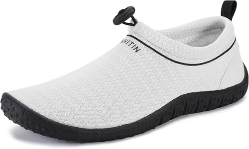 WHITIN Chaussures d'eau Femmes Hommes pour Adulte Dame Été Surf Chaussures Pieds Nus Séchage Rapide Plage Respirant Antidérapant Chaussures Aquatiques Gris Clair 37