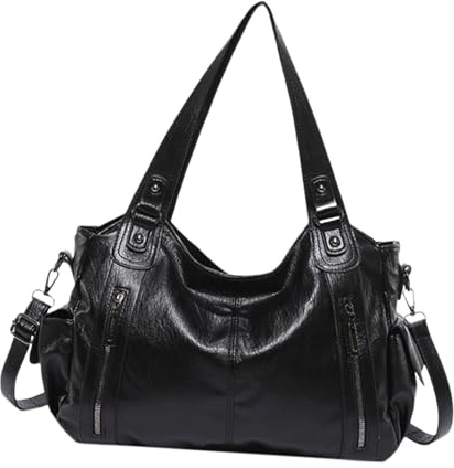 Borsa a Tracolla Grande Vintage, Morbida e Casual da Donna per Lavoro e Università, Elegante e Spaziosa per Tutti i Giorni, Nero