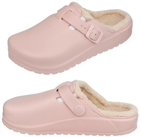 Harssidanzar Zuecos Forrados Mujer Invierno Vellón Transpirable Caminar Jardín Zapatos Caliente Antideslizante Zapatillas HL206EU,Rosa,Talla 38