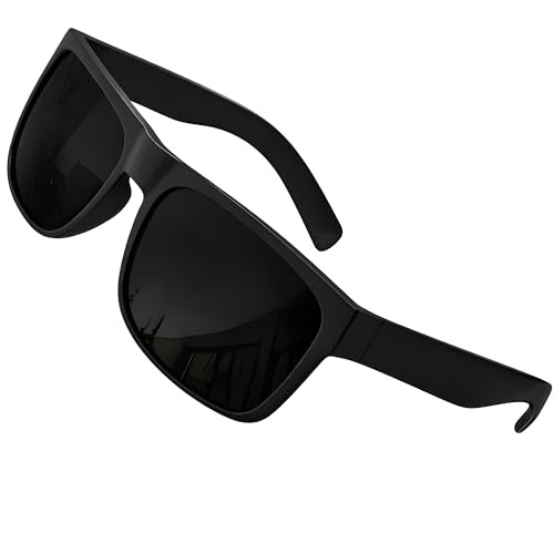 grinderPUNCH Lunettes de soleil polarisées XL à grand visage large, extra larges pour lunettes de conduite, Verres noirs polarisés super sombres/monture mate