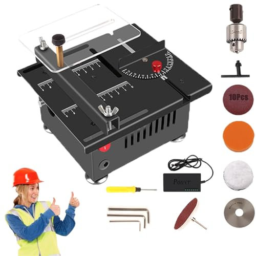 Mini sierra de mesa multifuncional Mini sierra circular de mesa para manualidades Sierra de mesa elevable ajustable con 7 velocidades Juego adicional de consumibles (B Set)