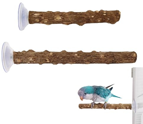 Hayaww 2 Pièces Perchoir à Oiseaux en Bois Perchoir Perroquet pour Oiseau avec Deux Ventouses Perchoir Bois texturé Antidérapant avec Ventouses Oiseaux Formation Interactive Stand pour Fenêtre (A, M)
