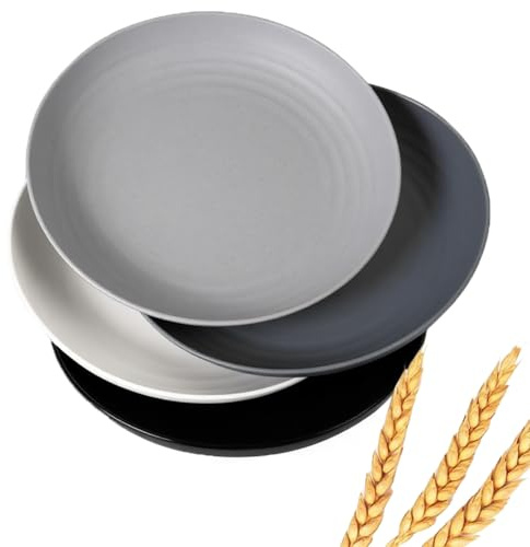 GZTFPQ Large Deep Plastic Plates 4Pieces, Lightweight Unbreakable Deep Dinner Plates,9 inch Plastic Reusable and Dumpling Bowl Microwave Safe BPA Free Dishwasher Safe (Mutil Color)