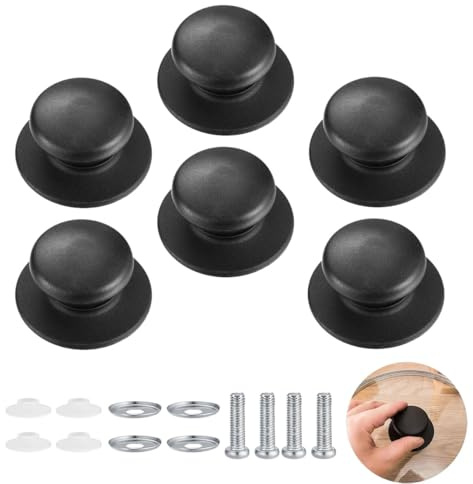 6 Pcs Black Silicone Pot Lid Knob Universal Replacement Pan Lid Cover Knobs for Slow Cookers, Skillets and Kitchen Cookware Covers