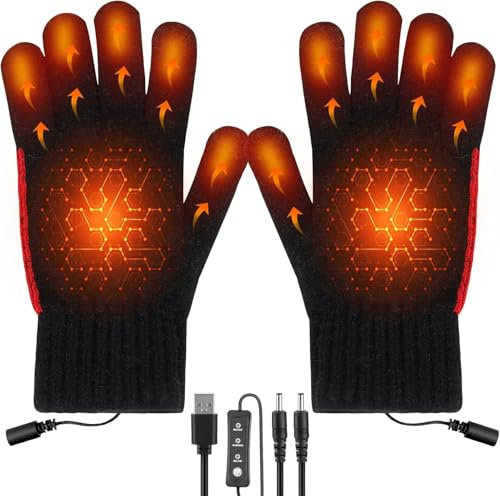 Lomffy Guantes Calefactables USB para Hombre Mujer, Doble Cara Guantes Térmicos Guantes de Invierno 3 Temperatura Manoplas Térmicas Calientamanos Regalo Mitones esquí de Punto para Interior Exterior