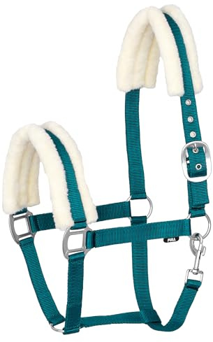 Start Padded Nylon Stable Halter for Horses with Soft Faux Fur - Adjustable and Comfortable - Lobster Clasp - Durable & Elegant - MinkPadded (Turquoise, Pony)