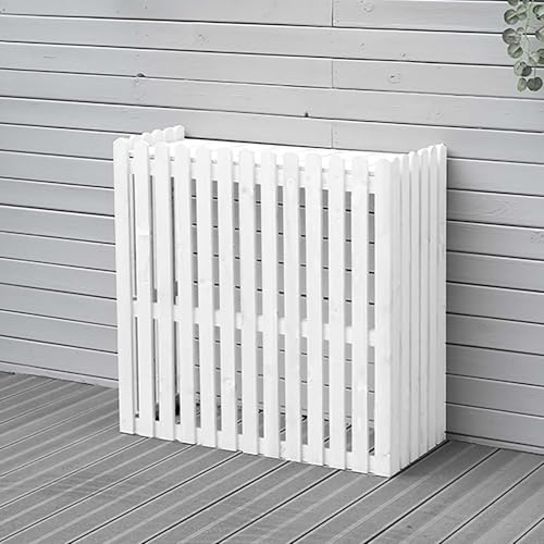Funda para aire acondicionado exterior, revestimiento grande de madera maciza para protección solar, ideal para balcones y terrazas, diseño espacioso (blanco, 105 x 45 x 60 cm)