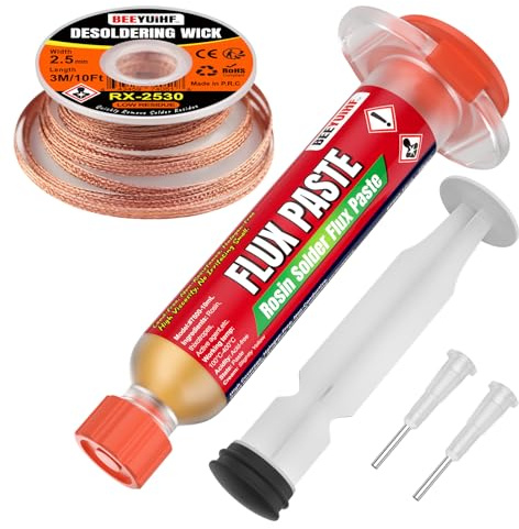 BEEYUIHF 10mL Rosin Solder Flux with 3M/10ft 2.5mm Solder Wick Braid for Electrical BGA PCB LED SMD Soldering Kit