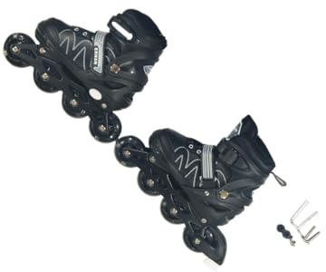 QUXVUIS Hommes Femmes Patins à Roues alignées réglables Respirant résistant à l'usure Enfants Patins roulettes Flash Chaussures de Patinage pour garçons, Noir/M