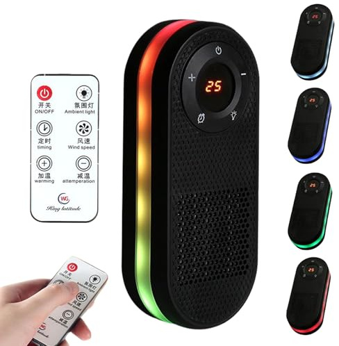 Termoventilatore portatile - Mini Riscaldatore Elettrico Portatile con Telecomando e Display Digitale | Rotazione 180°, Timer e Riscaldamento Rapido per Interni, Camera da e Casa, 500-1000W