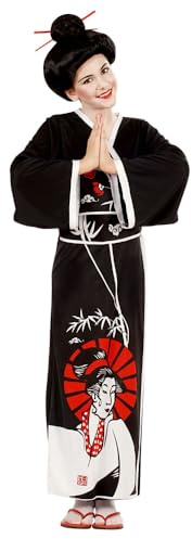 CARTOON Costume di Carnevale Geisha Donna Travestimento Orientale Elegante con Kimono Cintura e Bacchette per Capelli Abito Giapponese Tradizionale per Feste Eventi a Tema Spettacoli e Cosplay