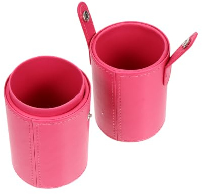 Gatuida Boîte à Pinceaux de Maquillage Portable en PU Couvercle, Petit Format Rose Fuchsia, Seau de Rangement Cosmétique Compact pour Salle de Bain et Coiffeuse, Accessoire Anti-poussière