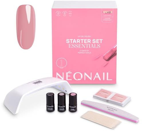 NÉONAIL Essentials Starter Set - Smalto Semipermanente Unghie - Kit Semipermanente Unghie - Gel Unghie - Kit Unghie - Smalto Unghie - Set Unghie - Base e Top Coat - Lampada UV 10W/36 - Smalti