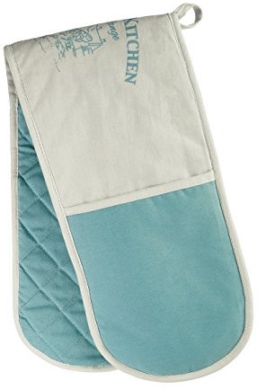 Premier Housewares Oven Glove / Oven Gloves Double / Oven Mitt / Heat Resistand Oven Glove/ Country Kitchen Design - Blue