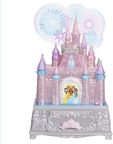 Disney Princesses - Boîte à Bijoux Musicale et Lumineuse Château de Cendrillon Disney 100éme Anniversaire - Jouet sons et lumière - Livrée avec un bijou - A partir de 3 ans
