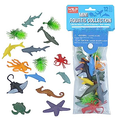 Wild Republic Polybag Mini Aquatique, Lot de Figurines, Douze Espèces Vivant dans la Aquatique, Cadeau pour Enfants, Super pour Le Jeu Interactif