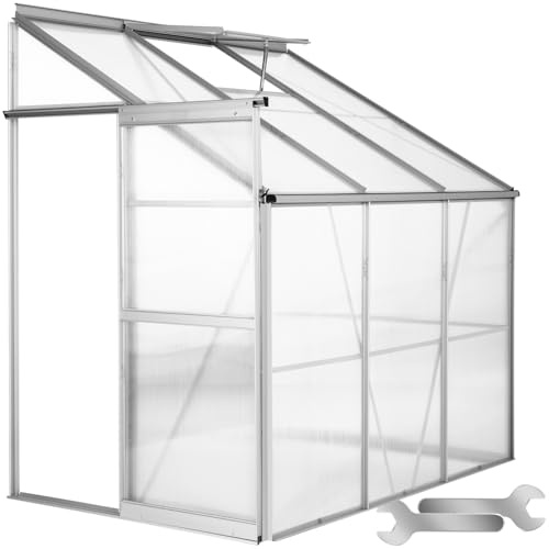 tectake® Serre de Jardin en Aluminium & Polycarbonate Adossée 4,09 m³ pour Potager Exterieur Serre de Jardin pour Hivernage Tente Abri pour Les Plantes Serre à semis - 192x128x202 cm