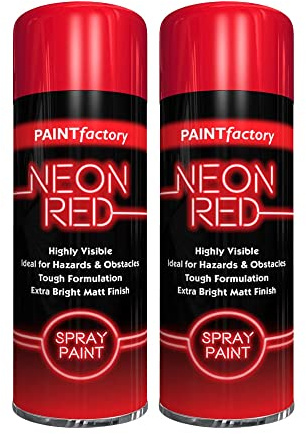 Classic Signature - 2 x Neon Red 200ML, Spray Paint Aerosol Fluorescent Bright Graffiti (Banksey) Matt Finish