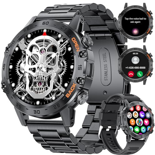 SUNKTA Montre Connectée Homme avec Appel Bluetooth pour Android iOS 400 mAh Sport Smartwatch Homme 2 Bracelets en Acier Noir pour Montre Intelligente Homme Fréquence Cardiaque Santé Moniteur