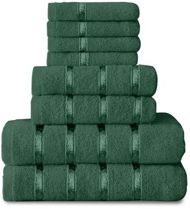 GC GAVENO CAVAILIA 8 Piece Towel Bale Set, Quick Dry Highly Absorbent Cotton Towel Sets Bathroom, Green Towels Sets 450 GSM, 4x Face Towel 2x Hand Towels 2x Bath Towels