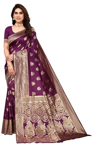 Sugathari Sari Banarasi - Sari Banarasi - Sari de seda pura Kanjivaram suave para mujer, diseño de sari pattu, últimas colecciones, sari de fiesta de algodón con blusa para boda Sadi (PARI 63, talla �