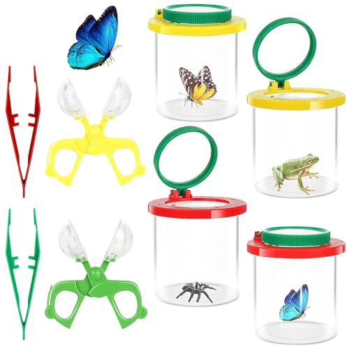 Hojalis 4PCS Caja de Insectos de Aumento, Caja De Observación De Insectos con Lupa para Niños, Caja de Aumento Insectos Visor de Insectos de Bicho, para Exploración de Naturaleza