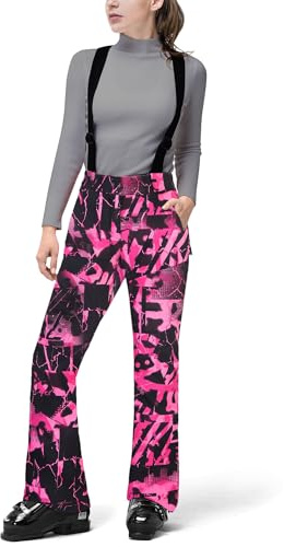 33,000ft Womens Ski Pants Waterproof Ski Trousers Windproof Snowboard Pants Softshell Warm Ski Suit with Adjustable Waist & Detachable Braces Printed Camouflage L/29L