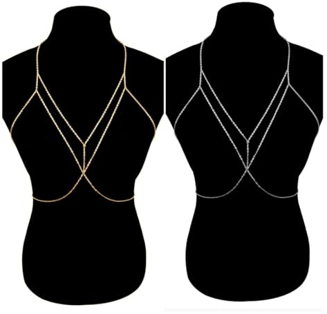 EOYVAIL Cadenas de cuerpo,Cadena de sujetador con cadena para el cuerpo, cadena de sujetador con purpurina, accesorios de bikini disco para mujeres y niñas (oro)