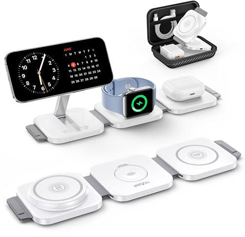 JARGOU 3-in-1 Apple Ladestation für iPhone iWatch & AirPods Pro/2/3 mit Adapter, Induktive Ladestation für Apple Watch und iPhone, Kabelloses Ladegerät für iPhone 16 15 14 13 12 Pro Max Plus