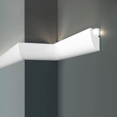 PROVISTON Lichtleiste Indirekte Beleuchtung Zierleiste 45 x 95 x 1150 mm XPS Weiß Hochwertig Stuckleiste Modern Robust Langlebig Stoßfest 1.15 Meter