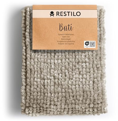 RESTILO Tapis de Bain antidérapant 50 x 70 cm Tapis de Douche Absorbant Décoratif Beige Bati