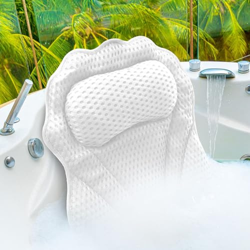Truserv Ergonomic Luxury Bathtub Pillow with Head Neck Shoulder and Back Support 4D Bath Pillows with 6 Powerful Non-Slip Suction Cups (White)