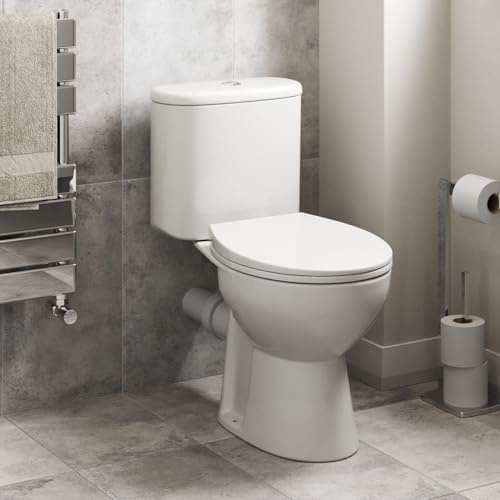 Affine® Essentials Close Coupled Rimless Toilet Space Saving WC Toilets Bathroom Cloakroom Soft Close Seat Dual Flush Cistern Oval Pan Ceramic White Gloss