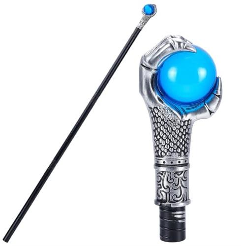 GORGECRAFT Vintage promenadkäpp antik käpp plast halloween fest cosplay spira silver örnnklo blå boll gripande kung trollstav kostymkäpphandtag knopp punk rekvisita för temaevenemang och