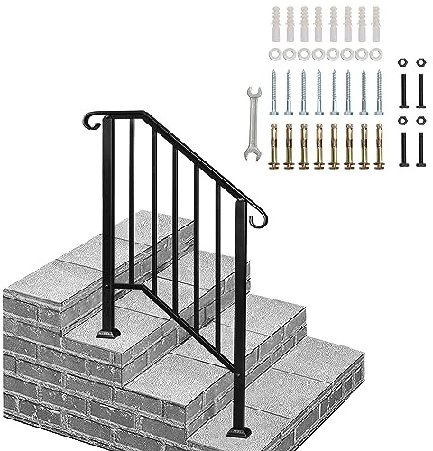 Handrails for Outdoor Steps, Fit 2 or 3 Steps Outdoor Stair Railing, Galvanized Iron Outdoor Handrail, Flexible Porch Railing Transitional Rail with Installation Kit for Stairs,Garden &House Entrance