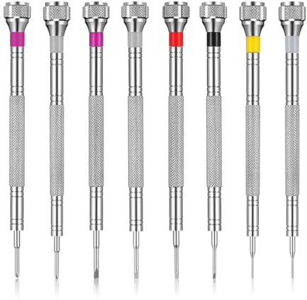 Wcawnlt Set of 8 Tournevis Horloger, Horlogerie avec Démagnétiseur, kit d'Outils pour Montres (0,6/0,8/1,0/1,2/1,4/1,6 mm). Parfait pour Les Réparations de Montres, Lunettes et Bijoux