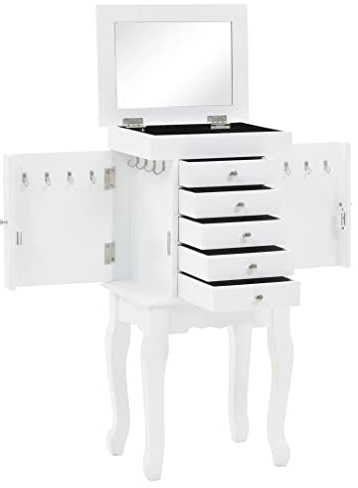 Ziaphsol Armoire à Bijoux sur Pieds Blanc en MDF Robuste avec Compartiments pour Rangement de Bijoux et Accessoires idéale pour Chambre Salon ou entrée