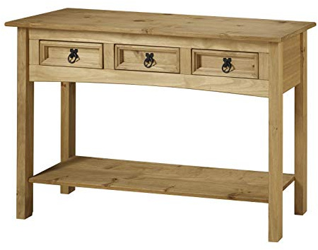 Corona Solid Wood Pine 3 Drawer Console Table Wooden Hallway Side Lamp Long Table Sideboard Dresser Mexcian Style 73cm High 122cm Wide 32cm Deep